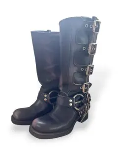 MIU MIU ロングブーツ バックルレザーブーツ ブラック 35 1/2 - メルカリ