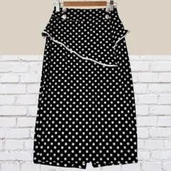 レディース ひざ丈 タイトスカート ストレッチ ドット柄 白 黒 水玉