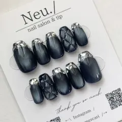 【現品】シルキーマグブラックガラスフレンチキルティングネイル