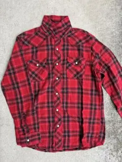 赤と黒のチェックネルシャツ 長袖