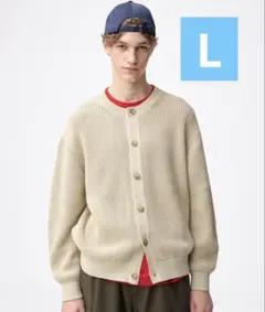 目黒蓮着用　GU リリヤーンクルーネックカーディガン　ベージュ　L