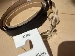 レディース2本白黒 新品 ブランド カルバン クラインCKロゴ ベルト