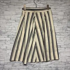 グリーンレーベルリラクシング　アイボリー ネイビー ストライプ フレアスカート