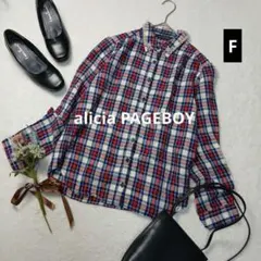 909ꕤアリシアページボーイ ビジューパール装飾タータンチェック長袖シャツ【Ｆ】