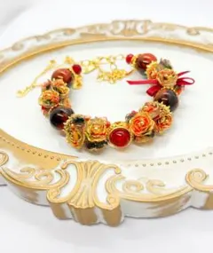 ブレスレット 天然石風 ガラスビーズ 花パーツ 豪華 キラキラ レディース ①