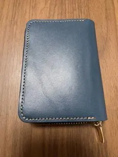 栃木レザー　コンパクトウォレット　ブルー 二つ折り　財布