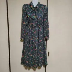 昭和レトロ　シフォン　長袖ワンピース