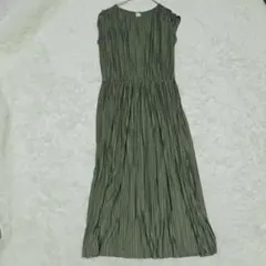 MKミッシェルクラン プリーツロングワンピース M カーキ ノースリーブ 春夏のサムネイル