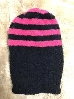 ボーダー　ニット帽　ブラック×ピンク