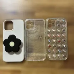 iPhone12mini用ケース 透明 フラワー型ポップソケット付き
