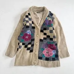 【ACCEL LANDO】ニットカーディガン ショールカラージャケット 花刺繍