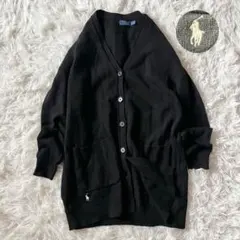 カシミヤ混✨ ポロラルフローレン Vネックニットカーディガン ポニー刺繍 M 黒