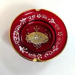 ベネチアンガラス　綺麗な赤のガラスに金彩が美しい　キャンディポット　アンティーク ベネチアングラス】赤金彩美しいキャンディポット アンティーク