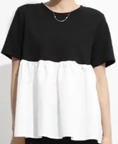 ペプラム レディース XL 切り替え tシャツ トップス ブラックホワイト