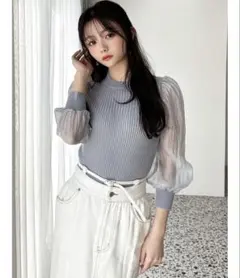 スリーブシアーニットトップス