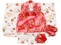 七五三着物 3歳女の子 被布コートセット 5点セット 白　赤