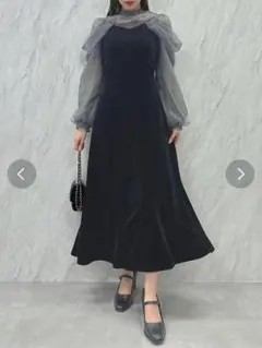 dazzlinシアーベールセミフレアワンピース ブラック　Mサイズ