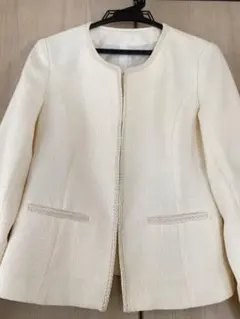 最終値下げ！アイボリー ノーカラーツイードジャケット