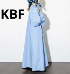 KBF フレアロングワンピース 長袖 ブルー 36