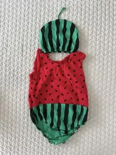 【美品】スイカ柄ロンパース・帽子セット
