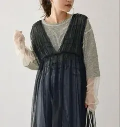 美品‼️ チュールシャーリングワンピース キャミワンピース シースルーワンピース