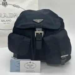 極美品 プラダ ナイロン レザー リュックサック バックパック 黒 ネイビー