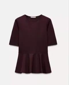 ZARA ペプラムフリル付きTシャツ バーガンディ Sのサムネイル