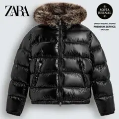 ZARA 100% フェザーフード付きダウンジャケット