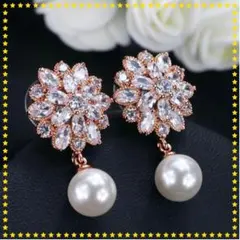 ♦︎キュービックジルコニア ピアス パール ウェディングアクセサリー結婚式