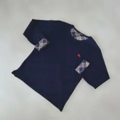 【美品】バーバリー　ブラックレーベル2 紺ネイビー　春ニット　チェック　袖折返し