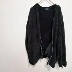 ブラック ニットカーディガン ジッパー 黒 メンズ レディース ヴィンテージ