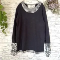 Presenter⭐️重ね着風チュニック　長袖カットソー　指穴袖　クシュクシュ　M