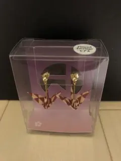 赤と白の市松模様の折り鶴ピアス両耳セット