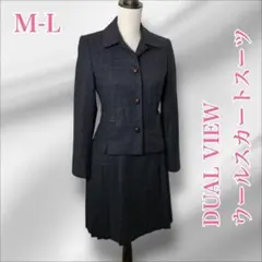 DUAL VIEW チェック柄プリーツスカートスーツ M-L ウール