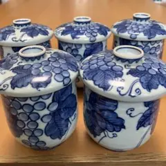 伊万里 染付 蓋付き茶碗 6客 飯碗 梅 レトロ アンティーク 春 夏