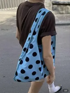 ハンドバッグ　ショルダーバッグ　ブルー　水玉