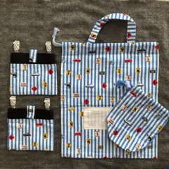 未使用　幼稚園保育園　体操着入れ　移動ポケット　上履き入れ　コップ入れ　車柄