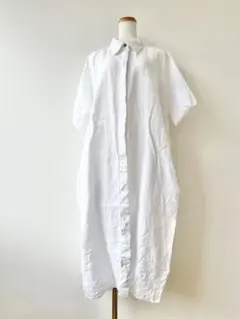 COSリネン半袖シャツロングワンピース