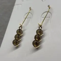 天然石スモーキークォーツ３連ロングフックピアス