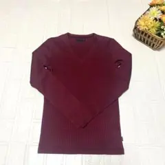 モルガンオム　メンズ　Vネック　M えんじ色　長袖　カットソー　シンプルのサムネイル