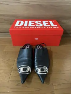 DIESEL Dロゴ メタルトゥ スリングバック パンプス ブラック 箱ありのサムネイル