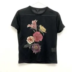INDIVI シースルーTシャツ 黒 花柄 透け感 日本製 サイズ8のサムネイル