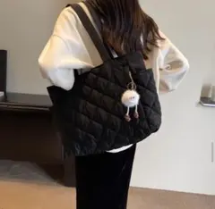 トートバッグ ②ハンドバッグ 大容量 黒 韓国 キルティング B