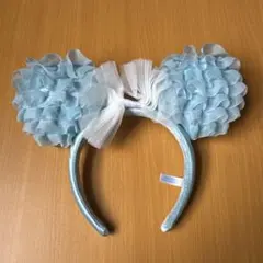 水色 フリル ミッキー耳カチューシャ
