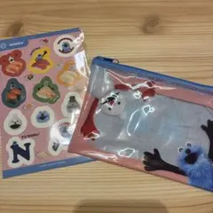 パペットスンスン スシロー クリアポーチ ピンク　スンスン　ノンノン　シール