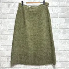 レナウン アテンダ ツイード タイト ミモレ スカート 美品 L グリーンのサムネイル