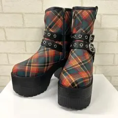 新品 YOSUKE 厚底ブーツ チェック柄 グリーン L 24.0〜24.5cm
