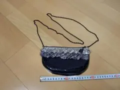 ブラック ビーズ装飾　シルバー　 パーティーバッグ　ＵＳＥＤ 2200