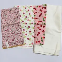 はぎれ 生地 4点セット さくらんぼ バラ 小花柄 無地 手芸 ハンドメイド