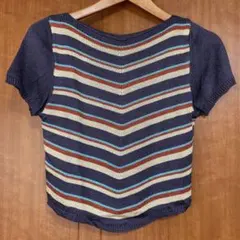 SISLEY パープル ストライプ 半袖ニット